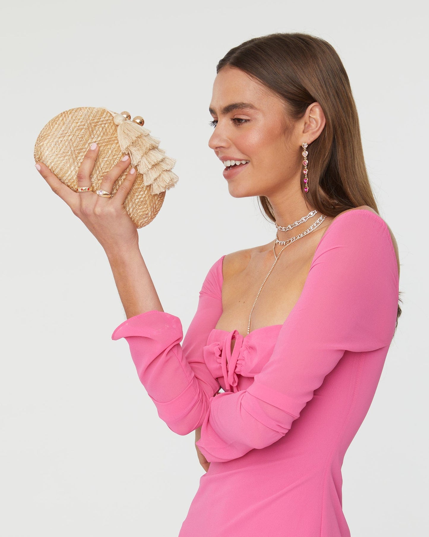 Image of Clutch Bags. Productname: Colette Natural Jade Hardcase Tassel Clutch Bag in Natural colour by brand - Colette