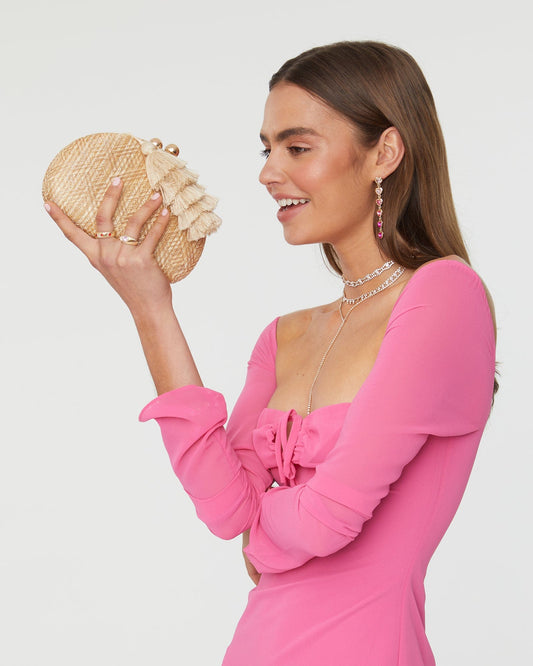 Image of Clutch Bags. Productname: Colette Natural Jade Hardcase Tassel Clutch Bag in Natural colour by brand - Colette