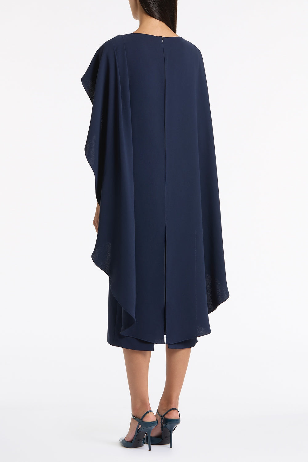 Carla Zampatti Crepe Cape Midi Dress (Navy)