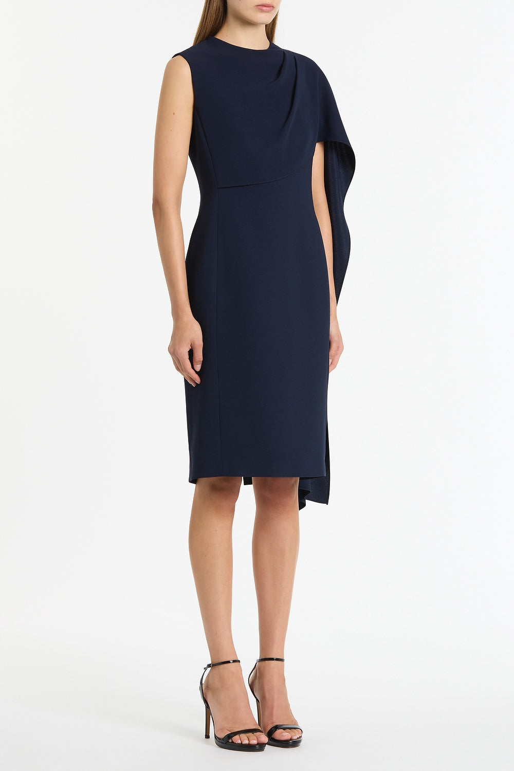 Carla Zampatti Crepe Cascade Dress (Navy)