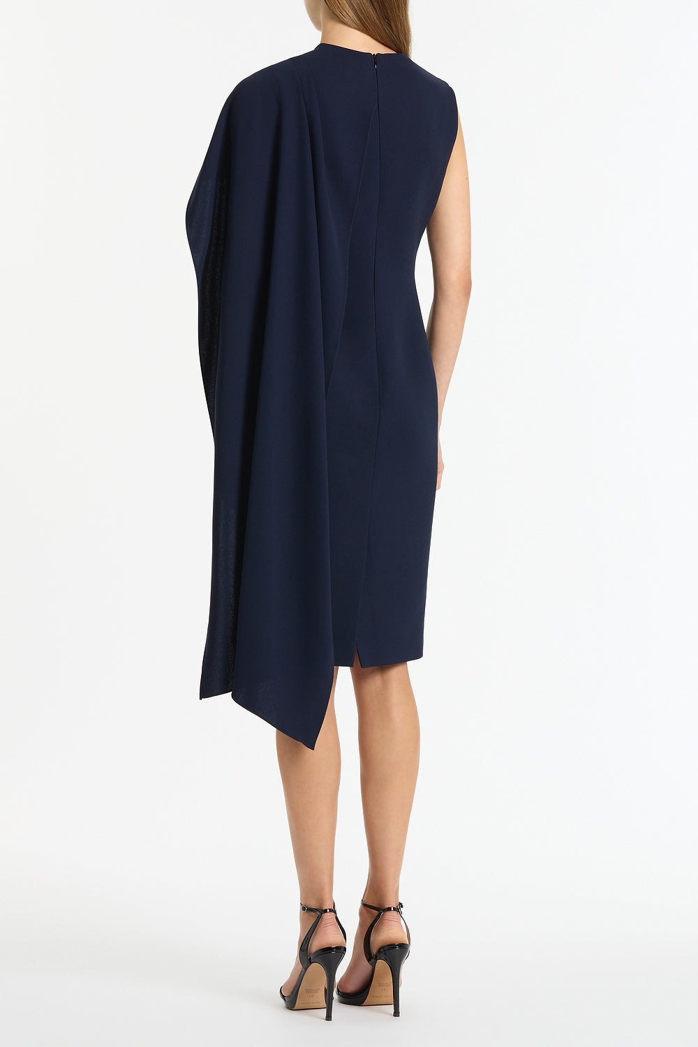 Carla Zampatti Crepe Cascade Dress (Navy)