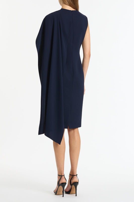 Carla Zampatti Crepe Cascade Dress (Navy)
