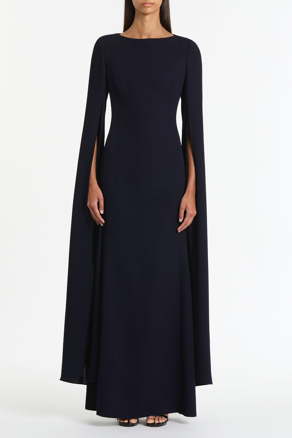 Image of Dresses. Product name - Navy Crepe Celebration Sleeve Gown in Navy colour by brand - Carla Zampatti