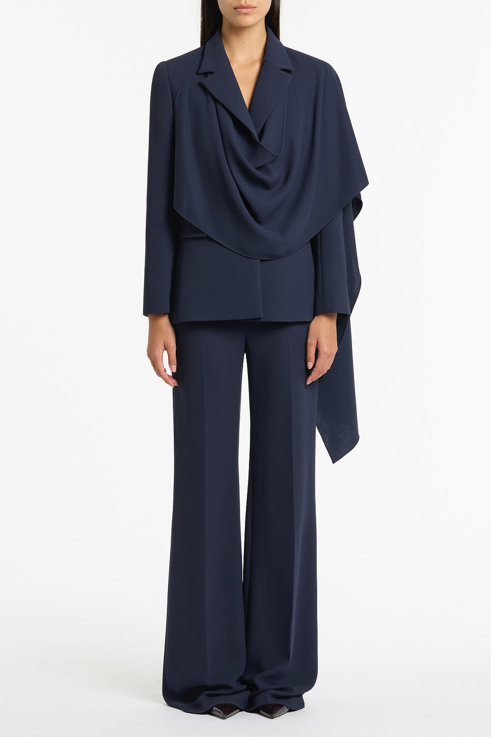 Image of Coats & Jackets. Product name - Navy Crepe Scarf Jacket in Navy colour by brand - Carla Zampatti