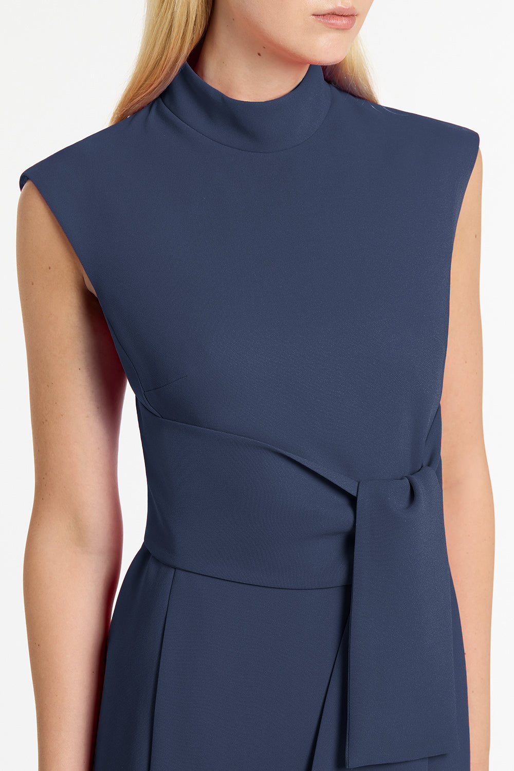 Carla Zampatti Crepe Striscia Dress (Navy)