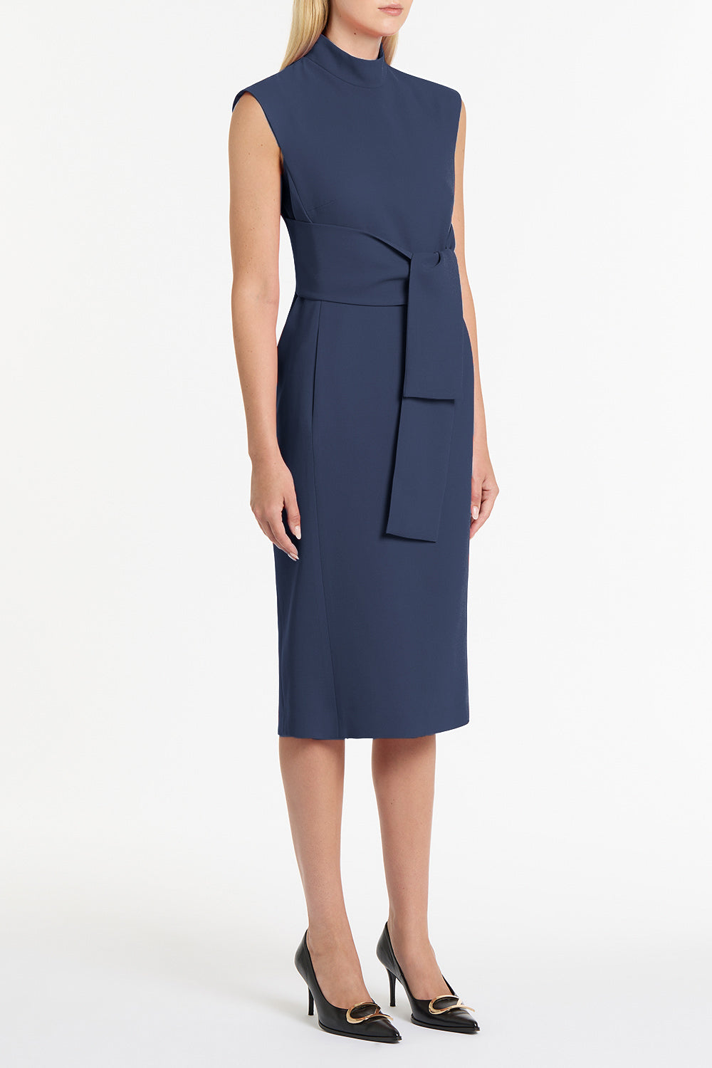 Carla Zampatti Crepe Striscia Dress (Navy)