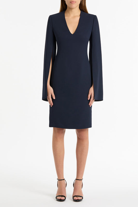 Image of Dresses. Product name - Navy Crepe V-Neck Lovero Dress in Navy colour by brand - Carla Zampatti