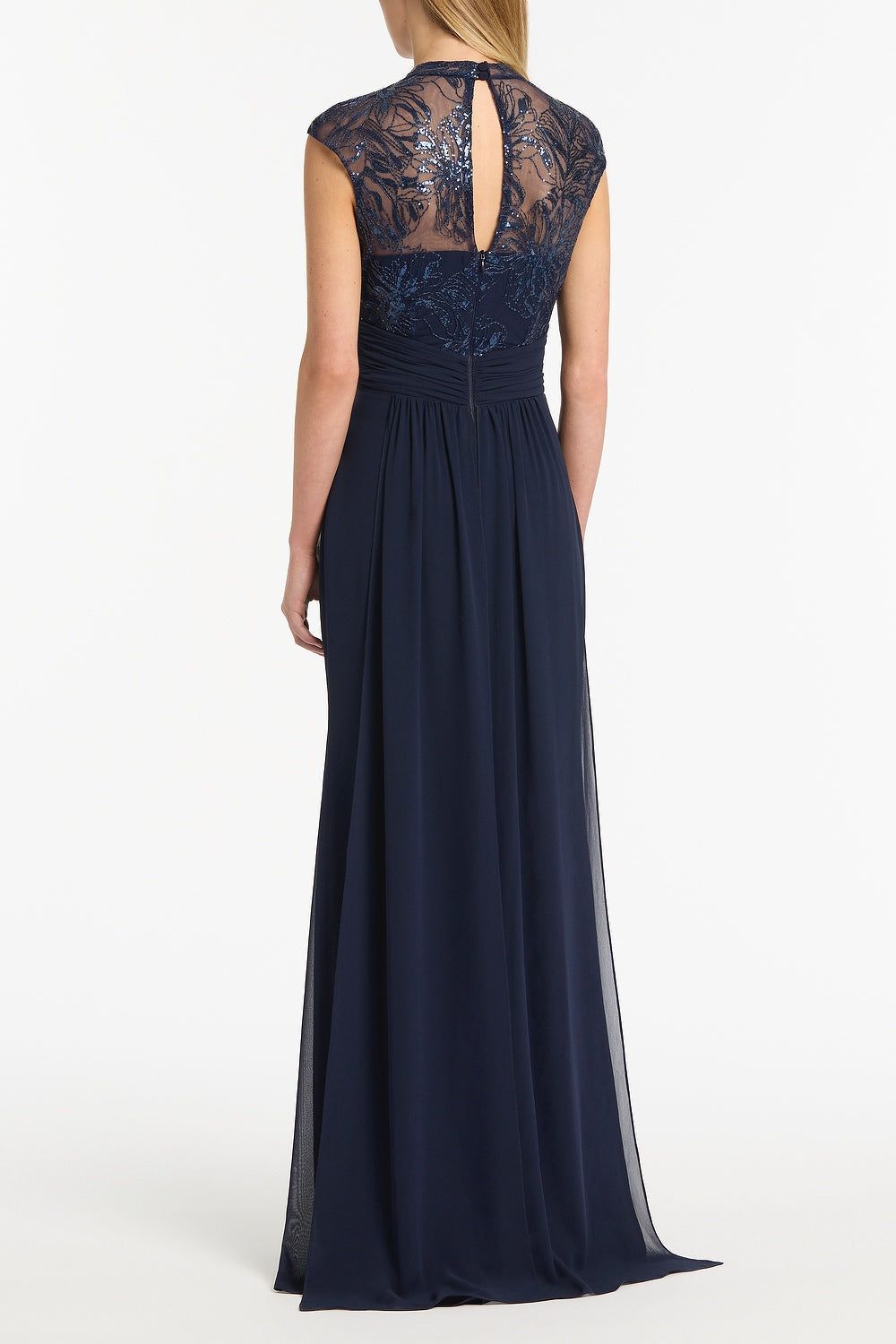 Carla Zampatti Floral Mesh Drape Gown (Navy)