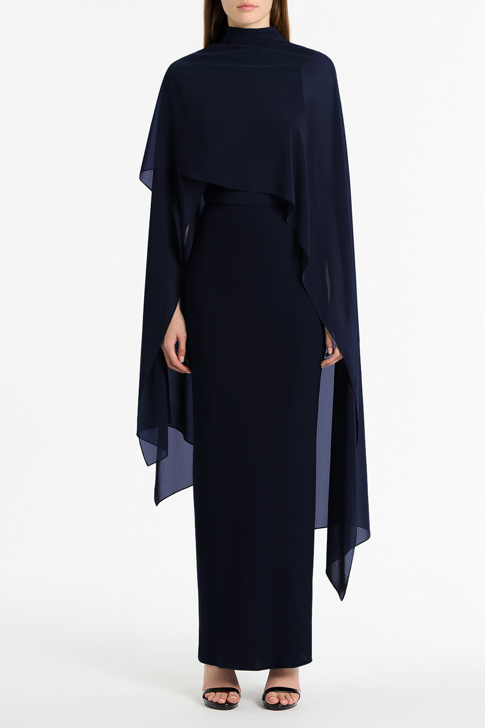 Image of Scarves & Shawls. Product name - Navy Georgette Cascata Wrap in Navy colour by brand - Carla Zampatti