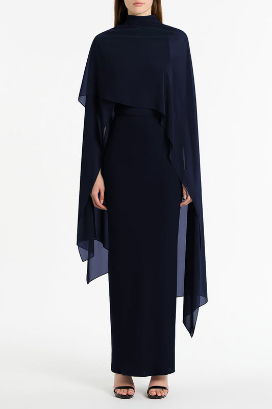 Image of Scarves & Shawls. Product name - Navy Georgette Cascata Wrap in Navy colour by brand - Carla Zampatti