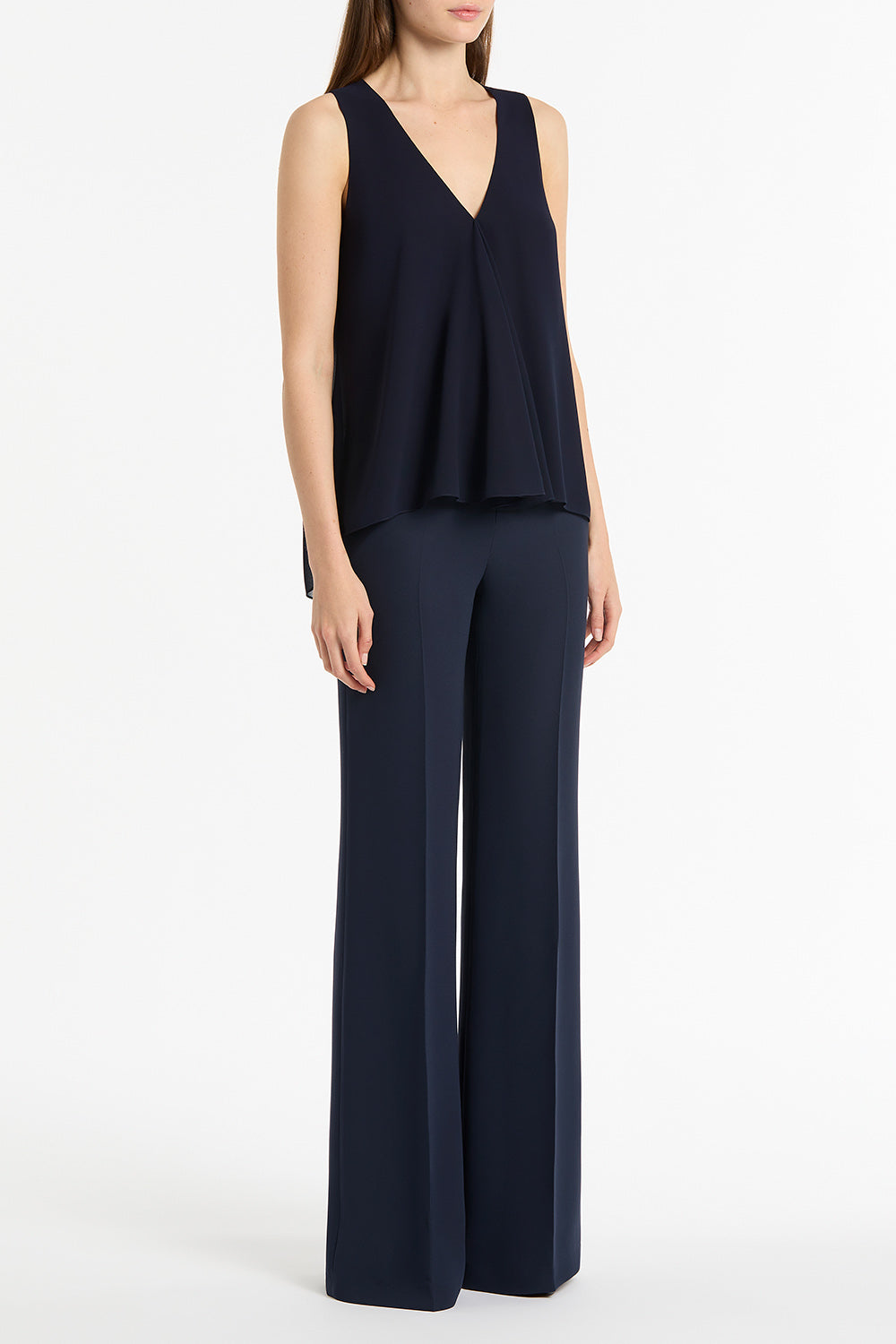 Carla Zampatti Georgette Fluted Tank (Navy)