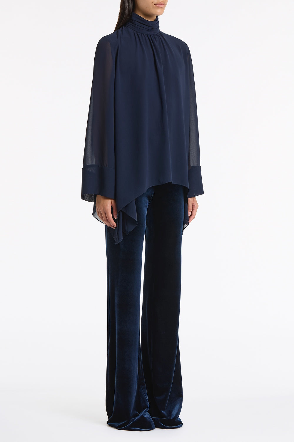 Carla Zampatti Georgette Peaked Hem Top (Navy)