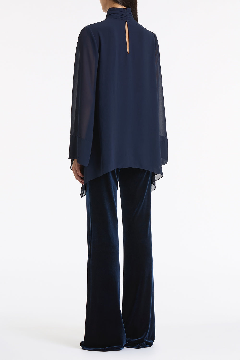 Carla Zampatti Georgette Peaked Hem Top (Navy)