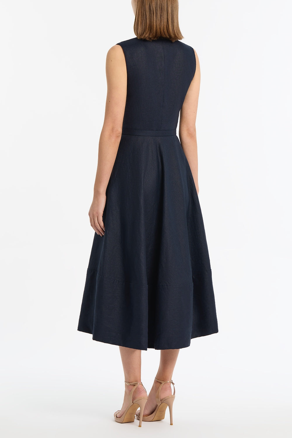 Carla Zampatti Linen Belted Midi Dress (Navy)