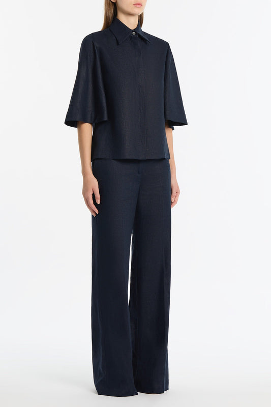 Carla Zampatti Linen Short Sleeve Shirt (Navy)