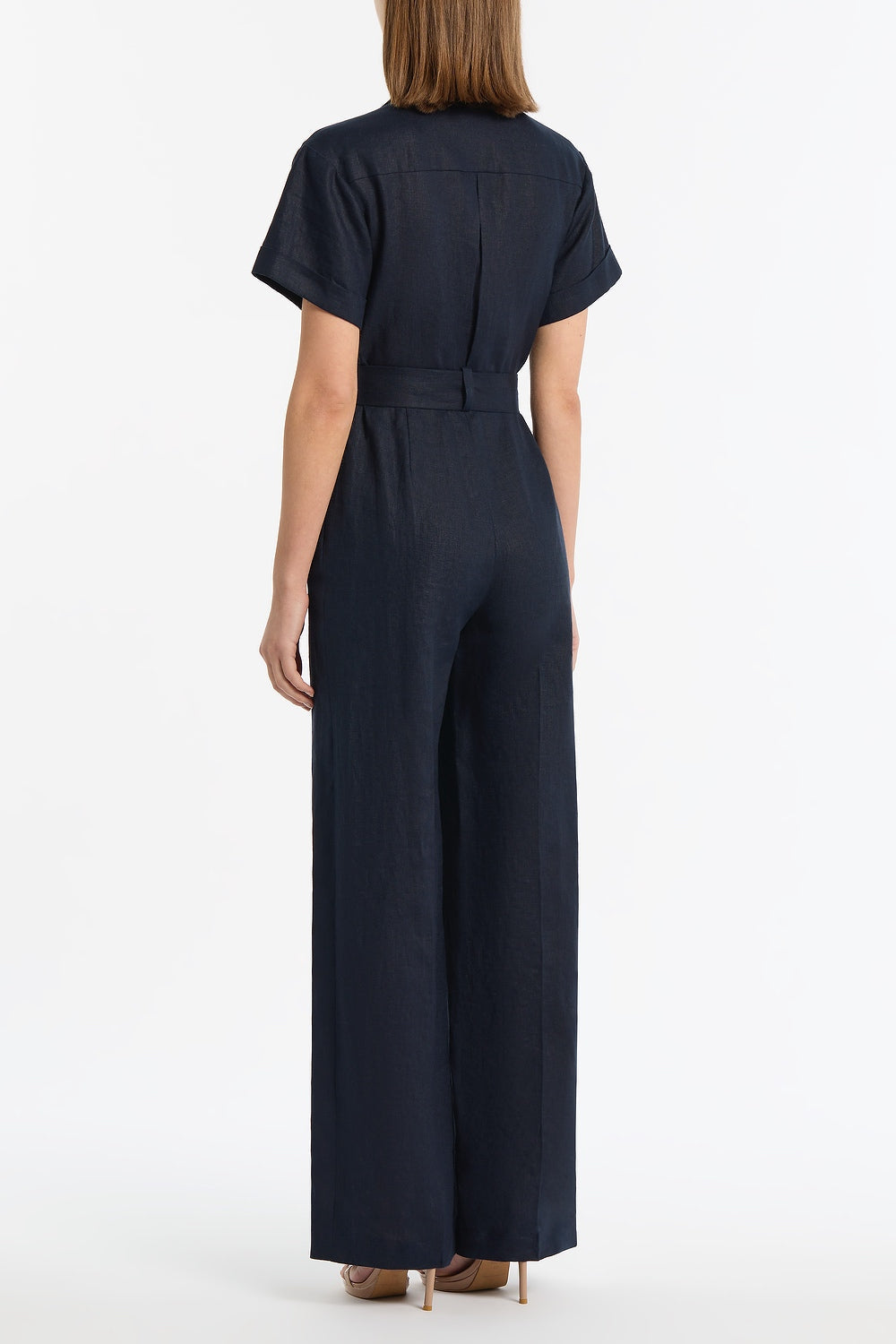 Carla Zampatti Linen Utility Belted Jumpsuit (Navy)