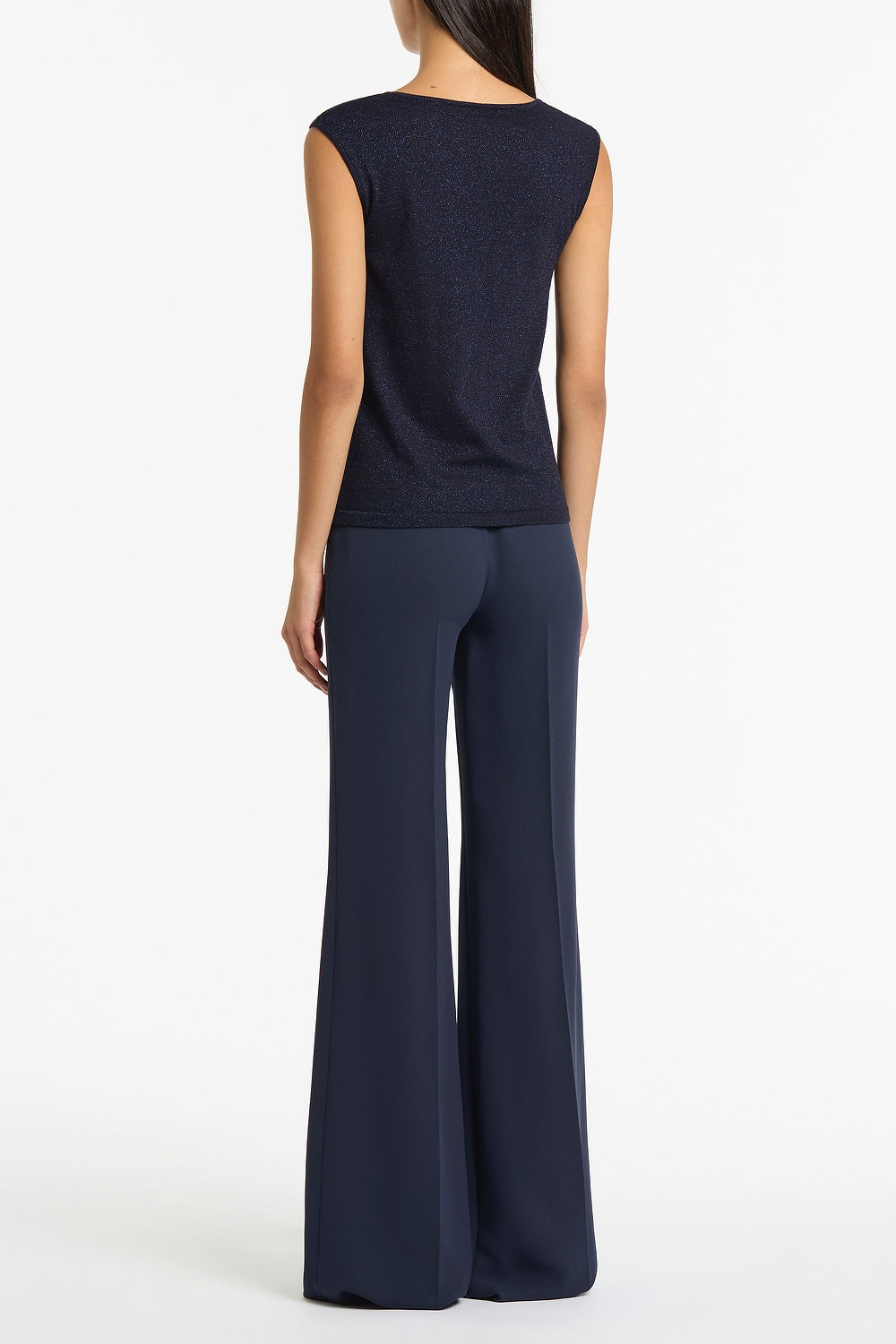 Carla Zampatti Metallic Knit Cap Sleeve Top (Navy)