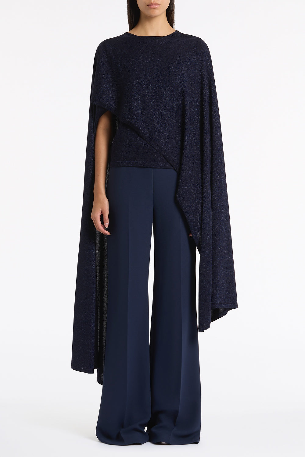 Image of Scarves & Shawls. Product name - Navy Metallic Knit Wrap in Navy colour by brand - Carla Zampatti