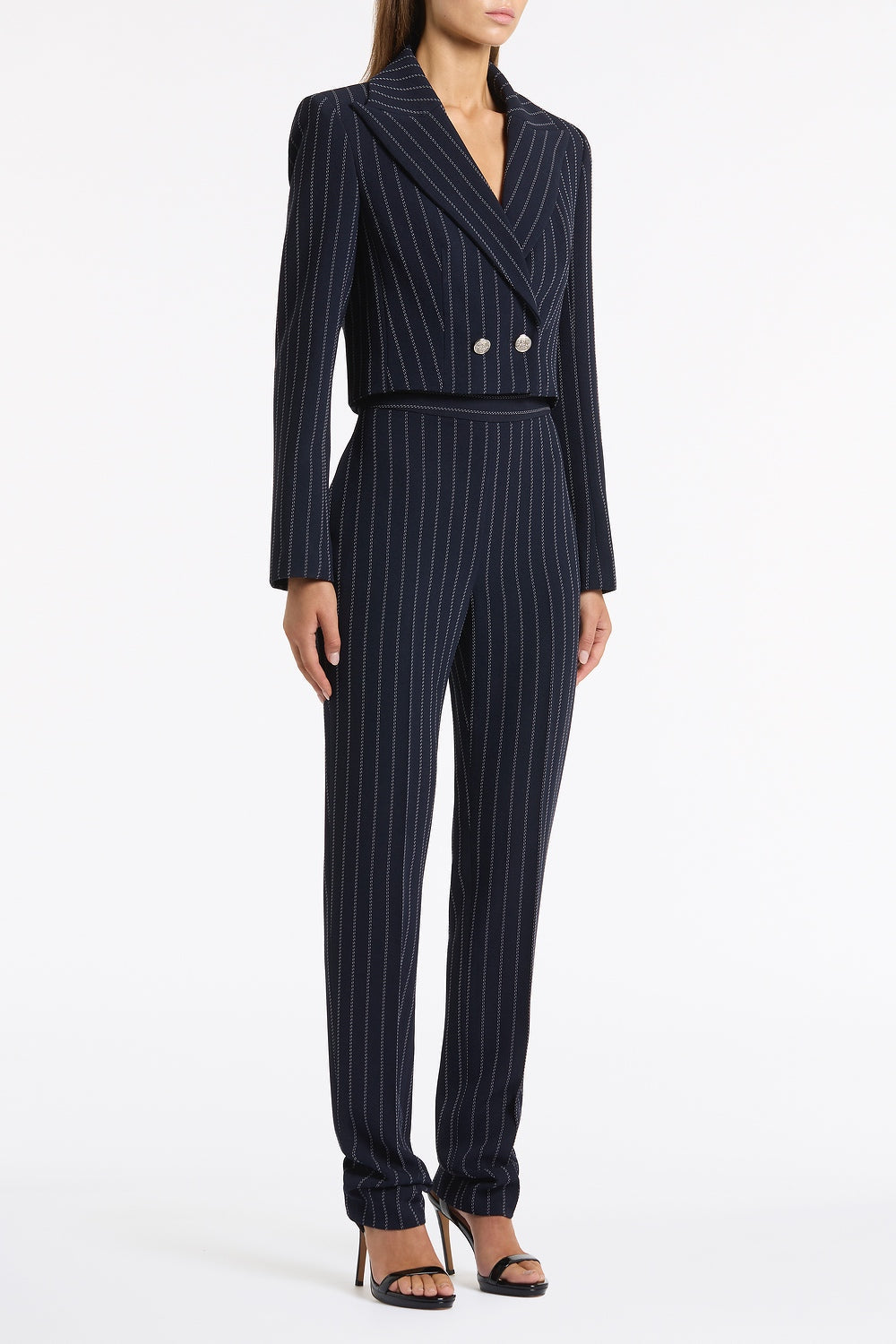 Carla Zampatti Pinstripe Cropped Jacket (Navy)
