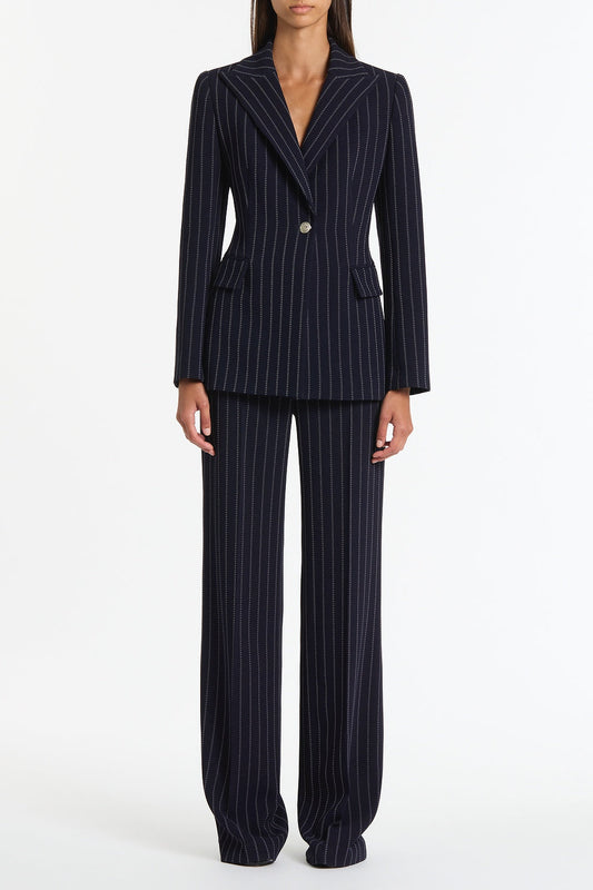 Image of Coats & Jackets. Product name - Navy Pinstripe Jacket in Navy colour by brand - Carla Zampatti