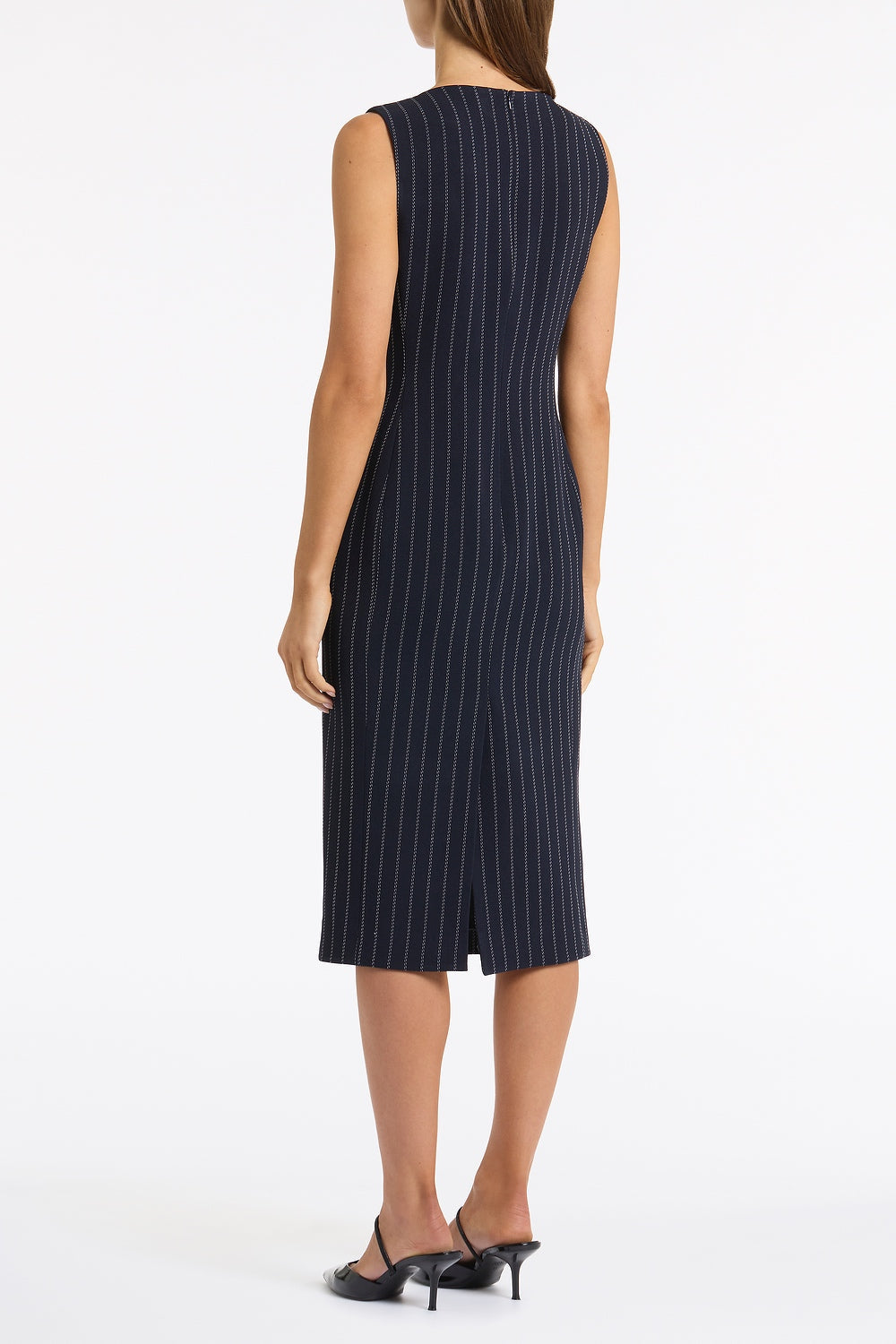 Carla Zampatti Pinstripe Sheath Dress (Navy)