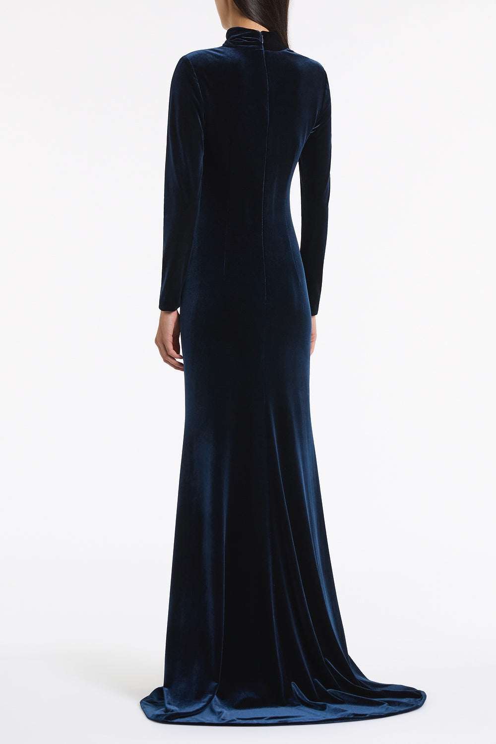 Carla Zampatti Velvet Asymmetric Neck Detail Gown (Navy)