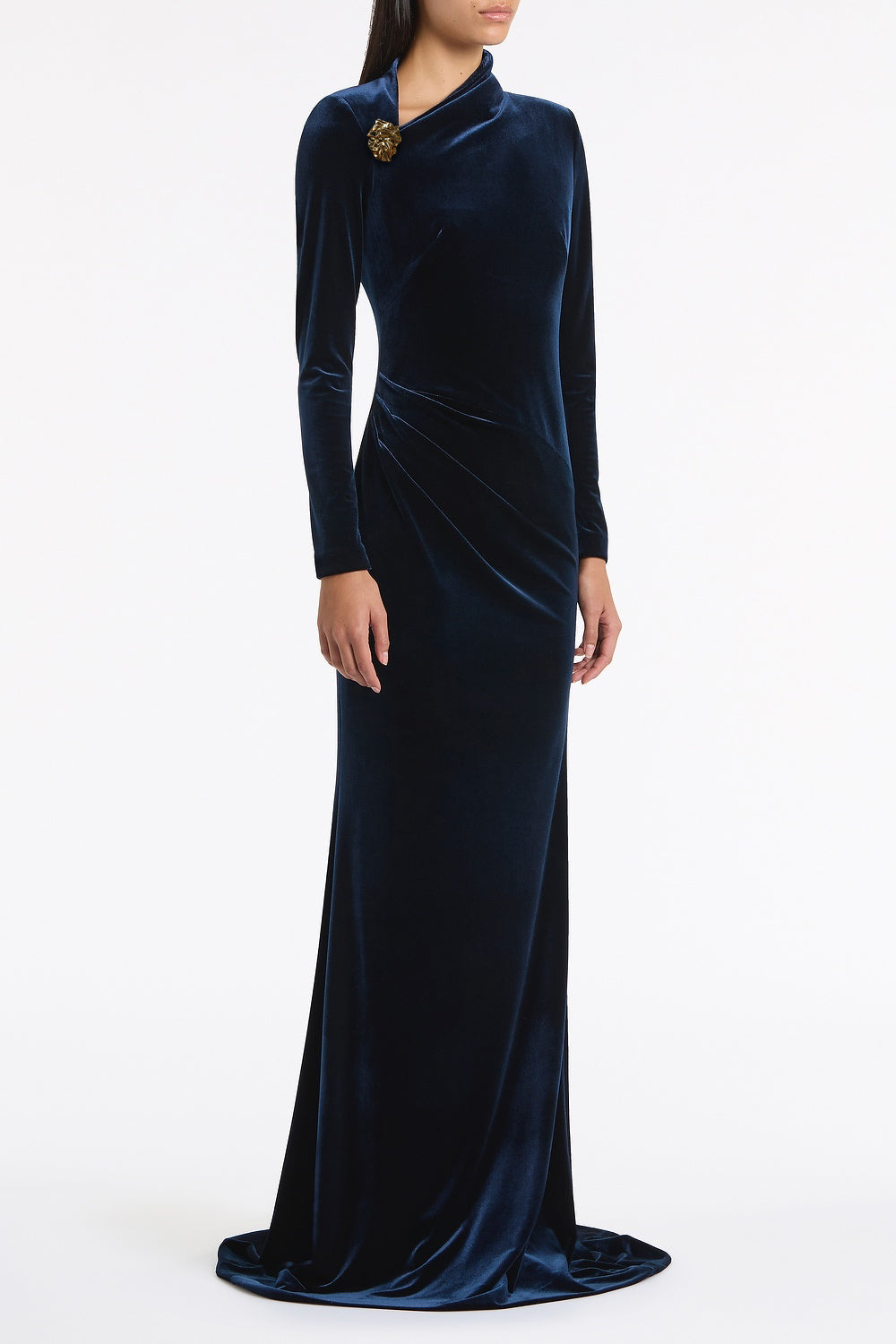 Carla Zampatti Velvet Asymmetric Neck Detail Gown (Navy)