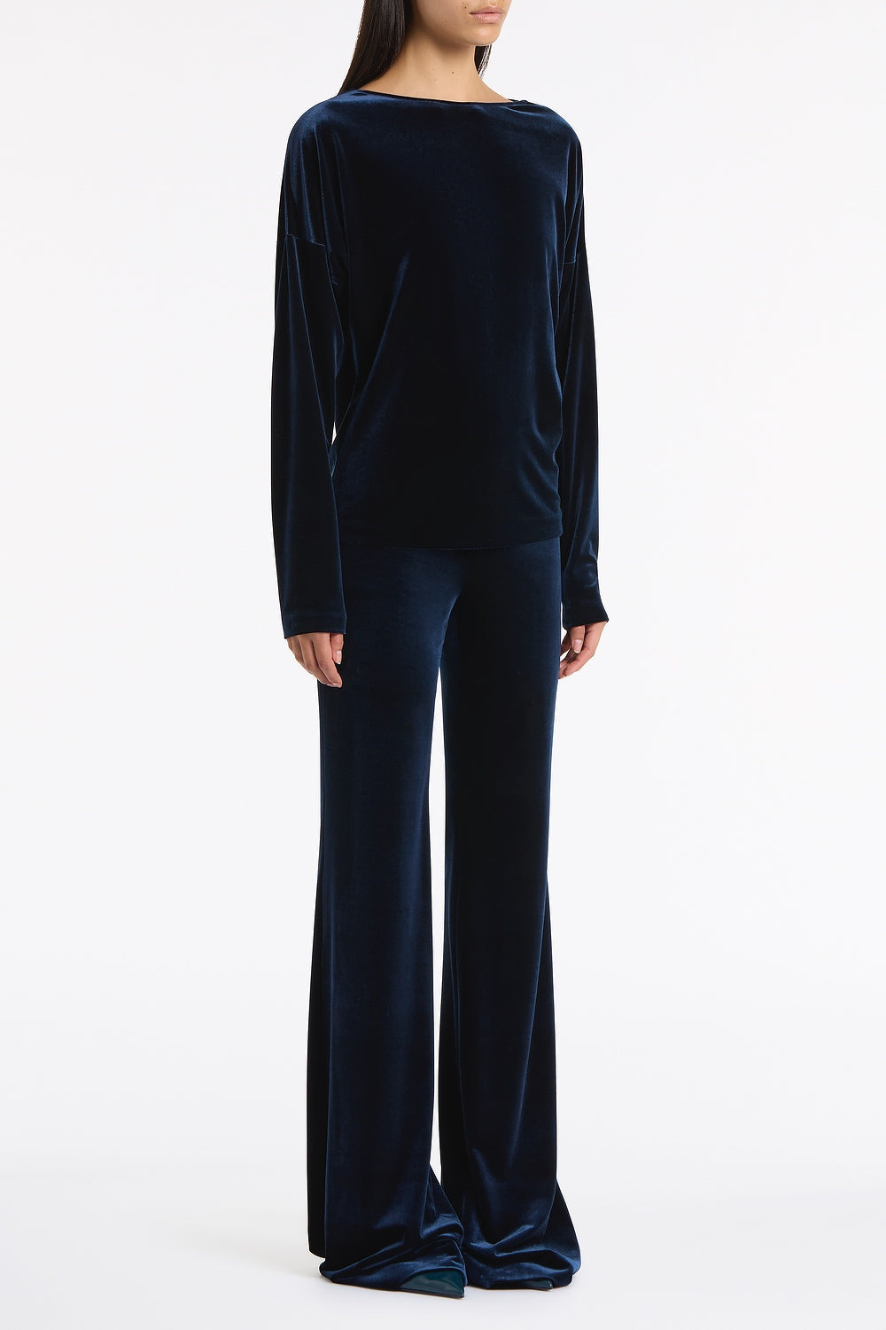 Carla Zampatti Velvet Drop Shoulder Top (Navy)