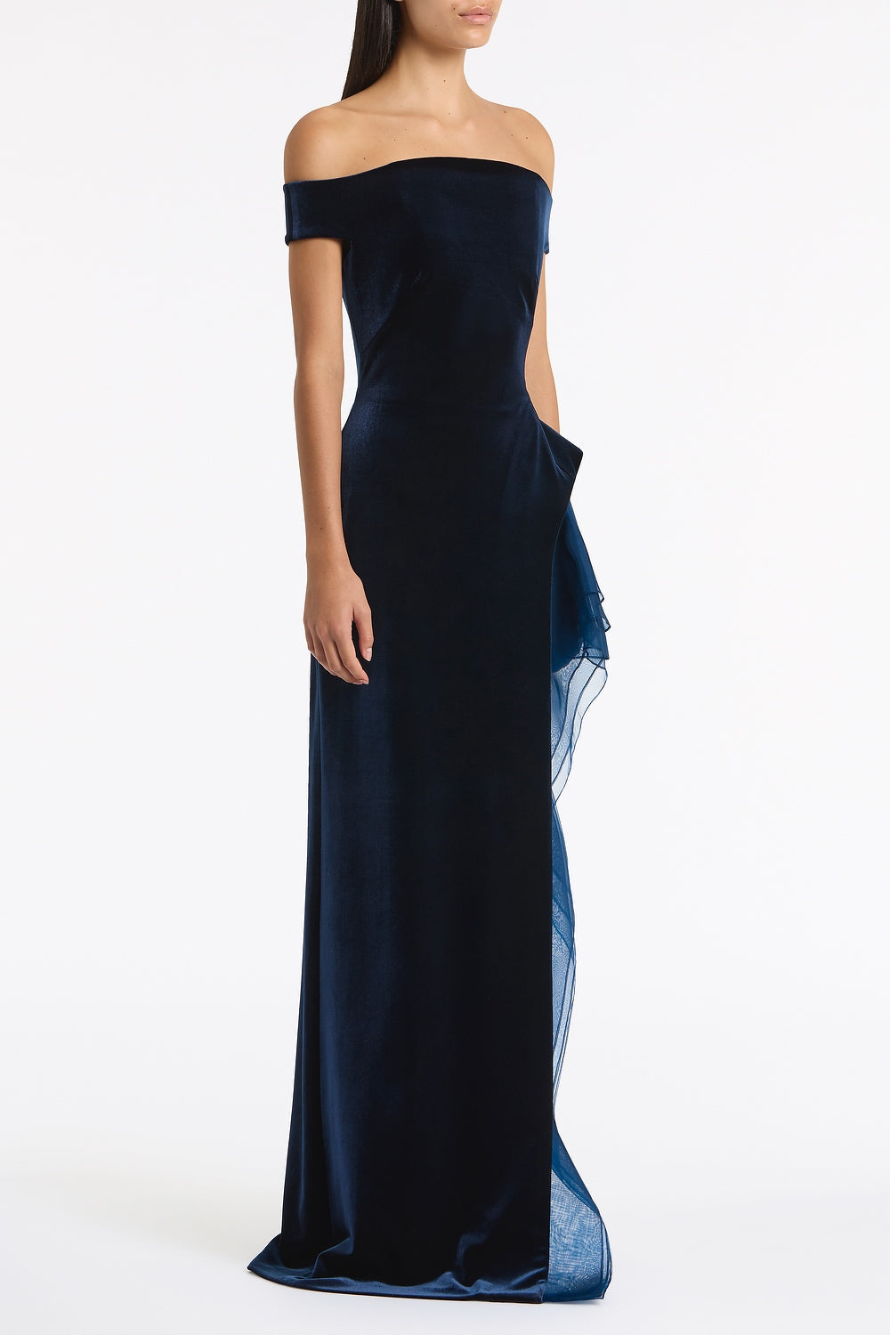Carla Zampatti Velvet Organza Detail Gown (Navy)