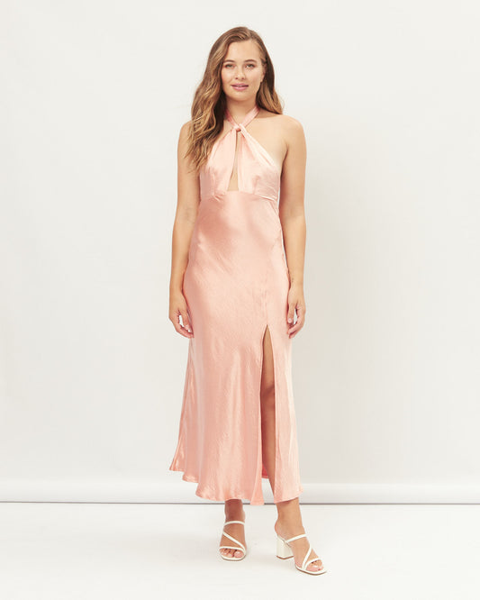 Image of Dresses. Productname: HEYCHIC Noelle Halter Midi Dress in Pink colour by brand - HEYCHIC