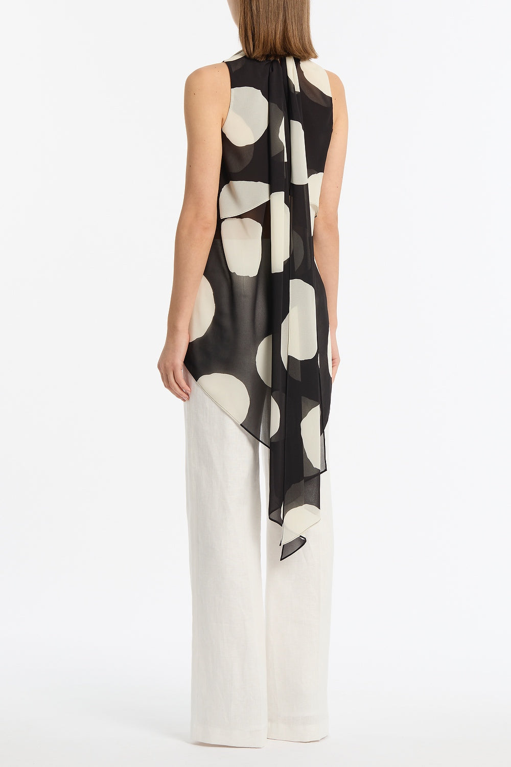 Carla Zampatti Noir Spot Tie Neck Top (Print)