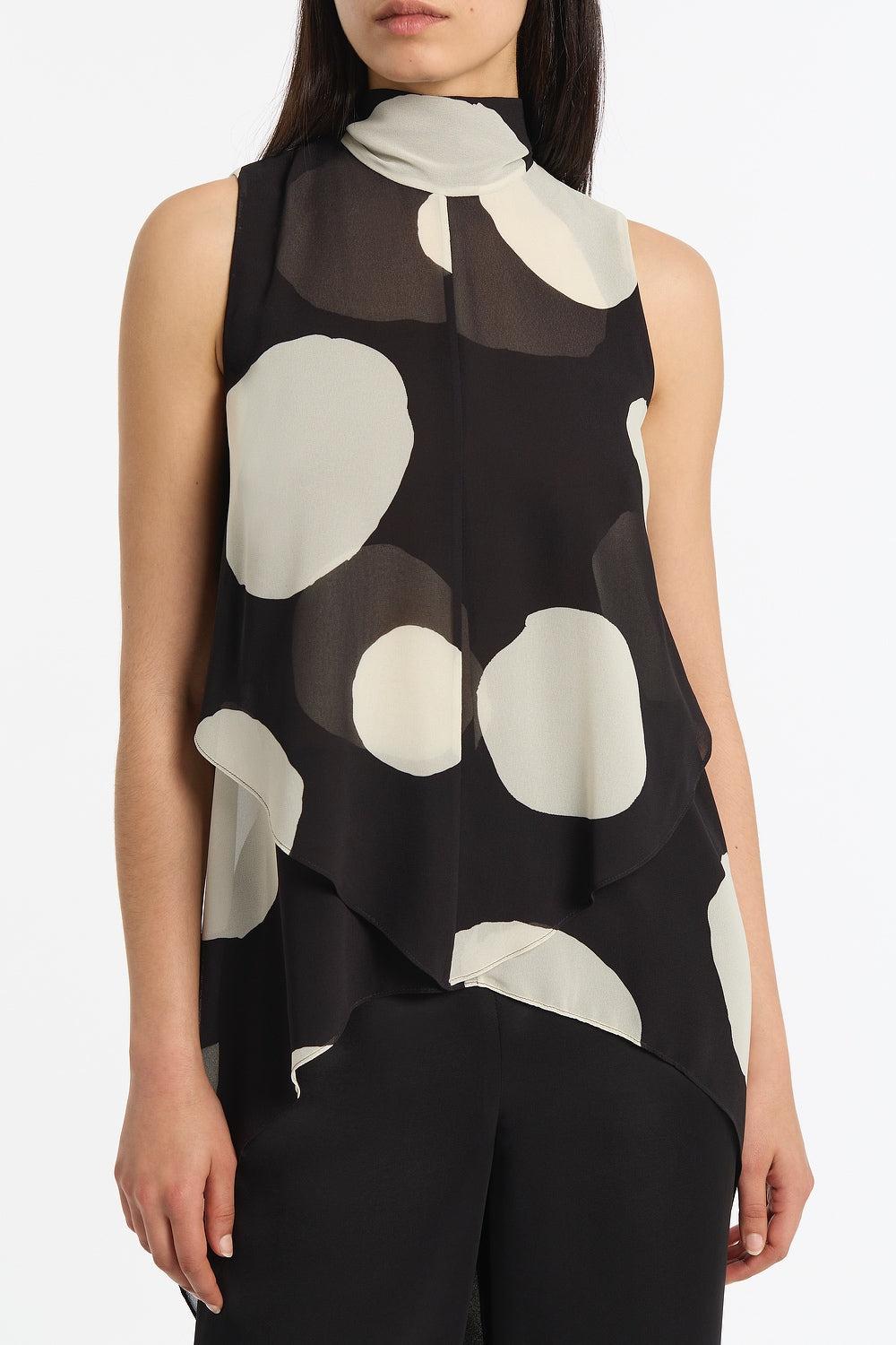Carla Zampatti Noir Spot Tie Neck Top (Print)