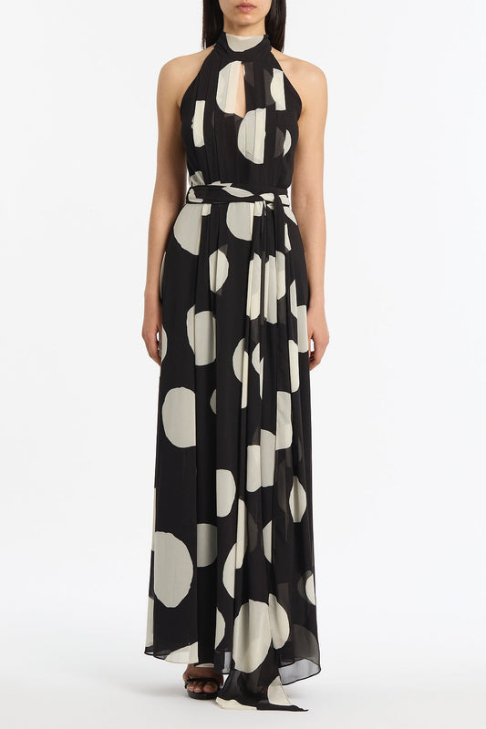 Image of Dresses. Product name - Noir Spot Tie Neck Wrap Dress in Black colour by brand - Carla Zampatti
