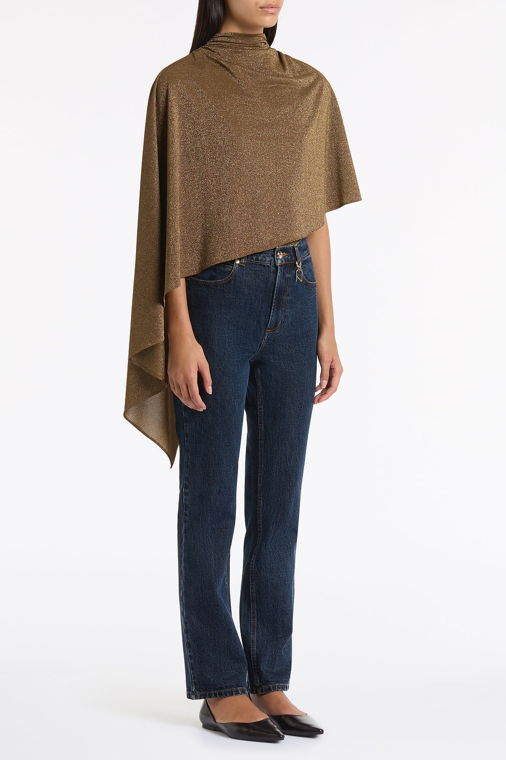 Carla Zampatti Old Lurex Knit Rouched Neck Cape Top (Gold)