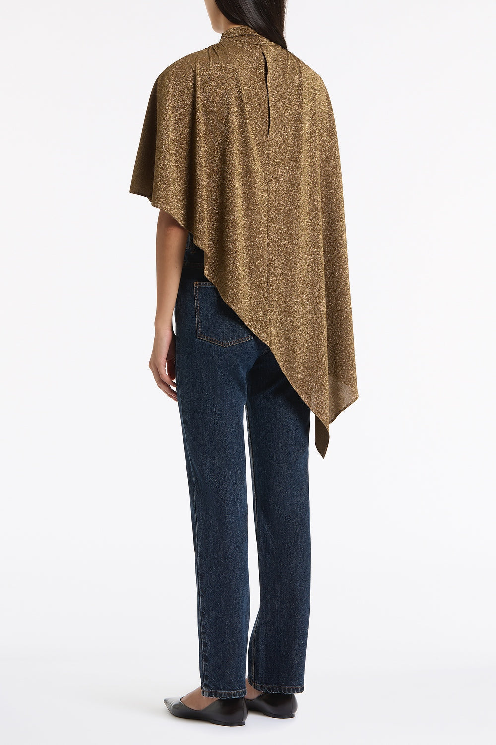 Carla Zampatti Old Lurex Knit Rouched Neck Cape Top (Gold)