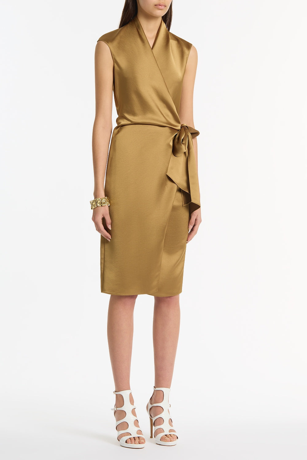 Carla Zampatti Old Lustre Satin Wrap Dress (Gold)