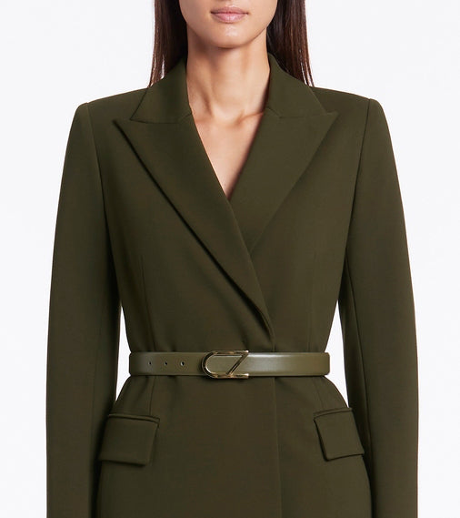 Image of Belts. Product name - Olive Leather Cz Logo Belt in Olive colour by brand - Carla Zampatti