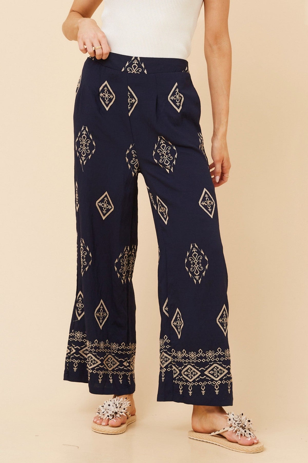 LOXANA BORDER PRINT PANTS (Navy)