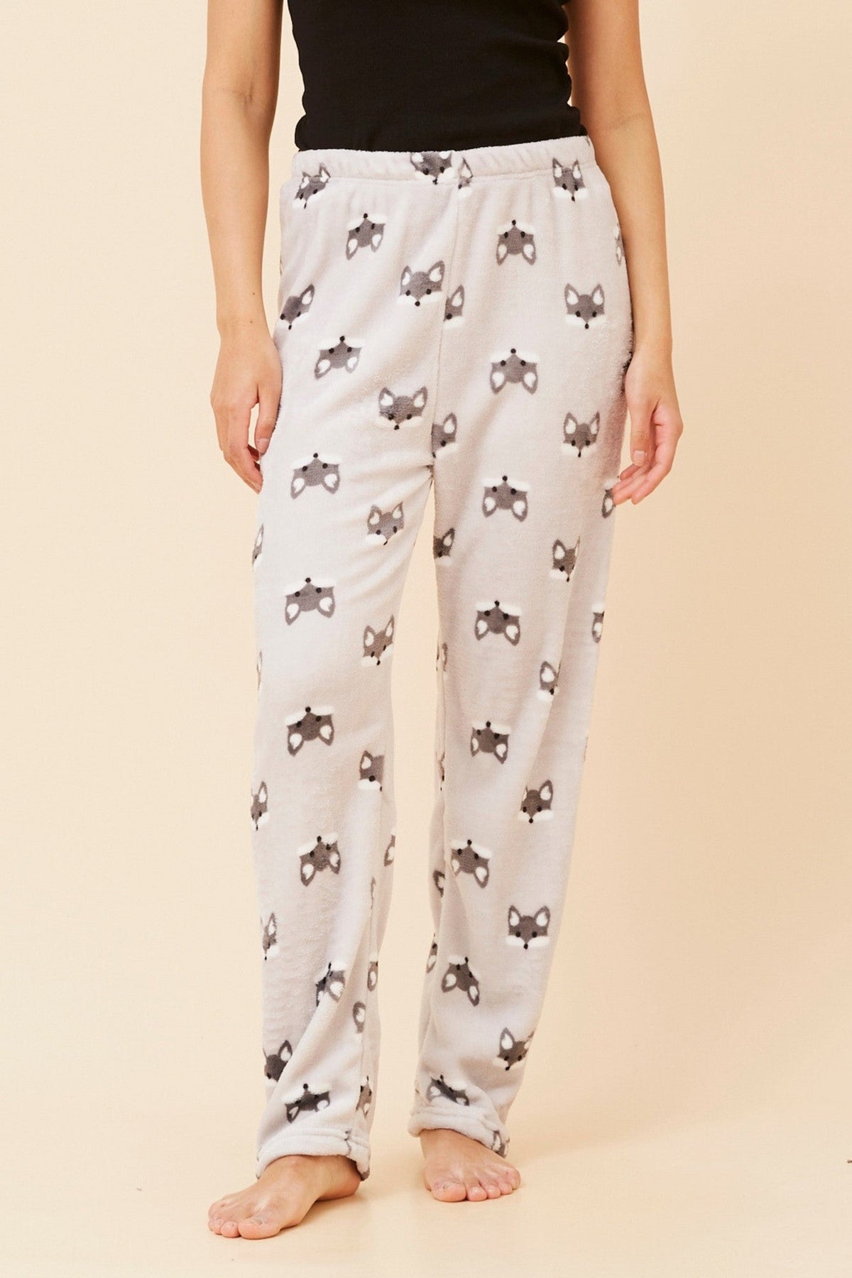 LEE FOX PRINT PLUSH PYJAMA PANTS (Pale Pink)