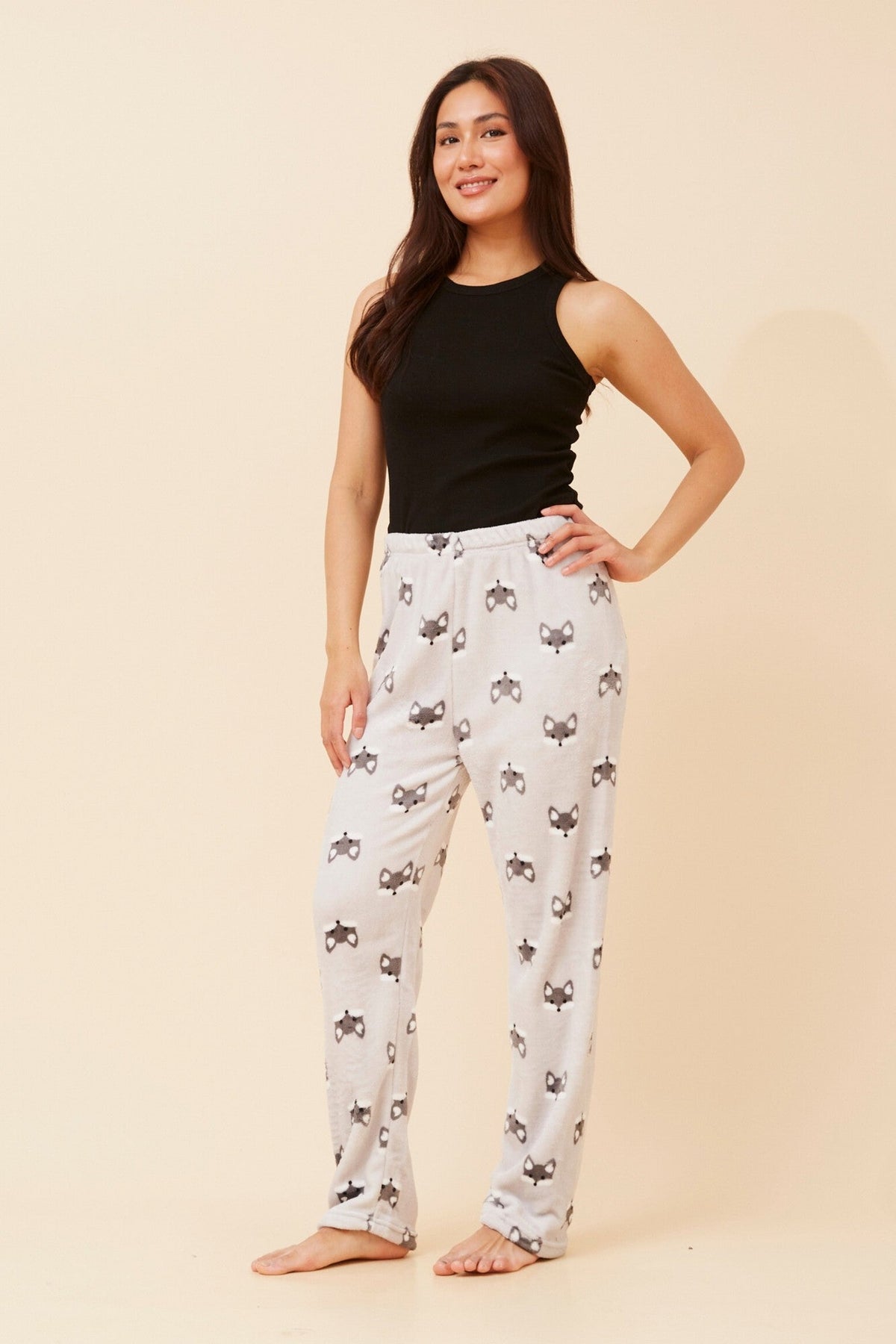 LEE FOX PRINT PLUSH PYJAMA PANTS (Pale Pink)