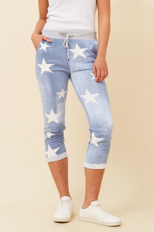 GINNA STAR PRINT JOGGER PANTS (Light Denim)