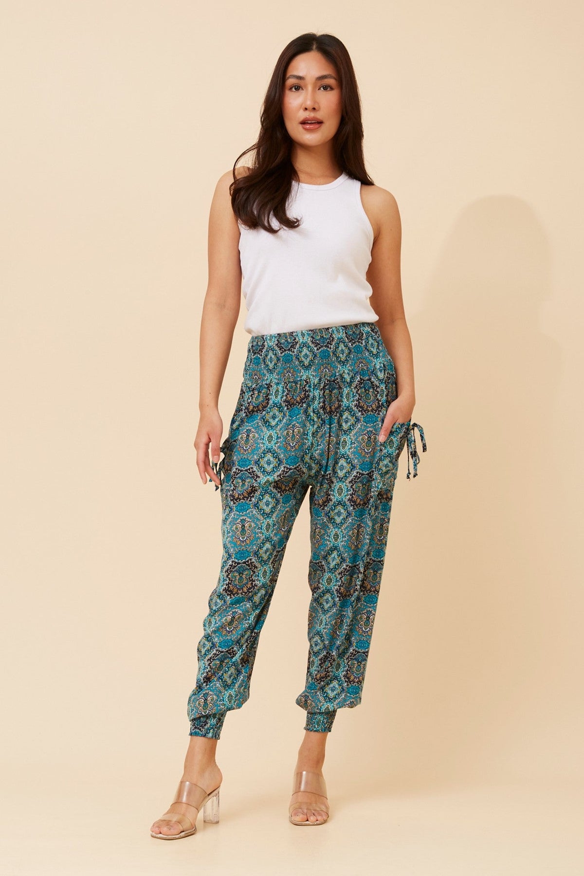 ABSTRACT PRINT BOHO HAREM PANTS (Multi Green)