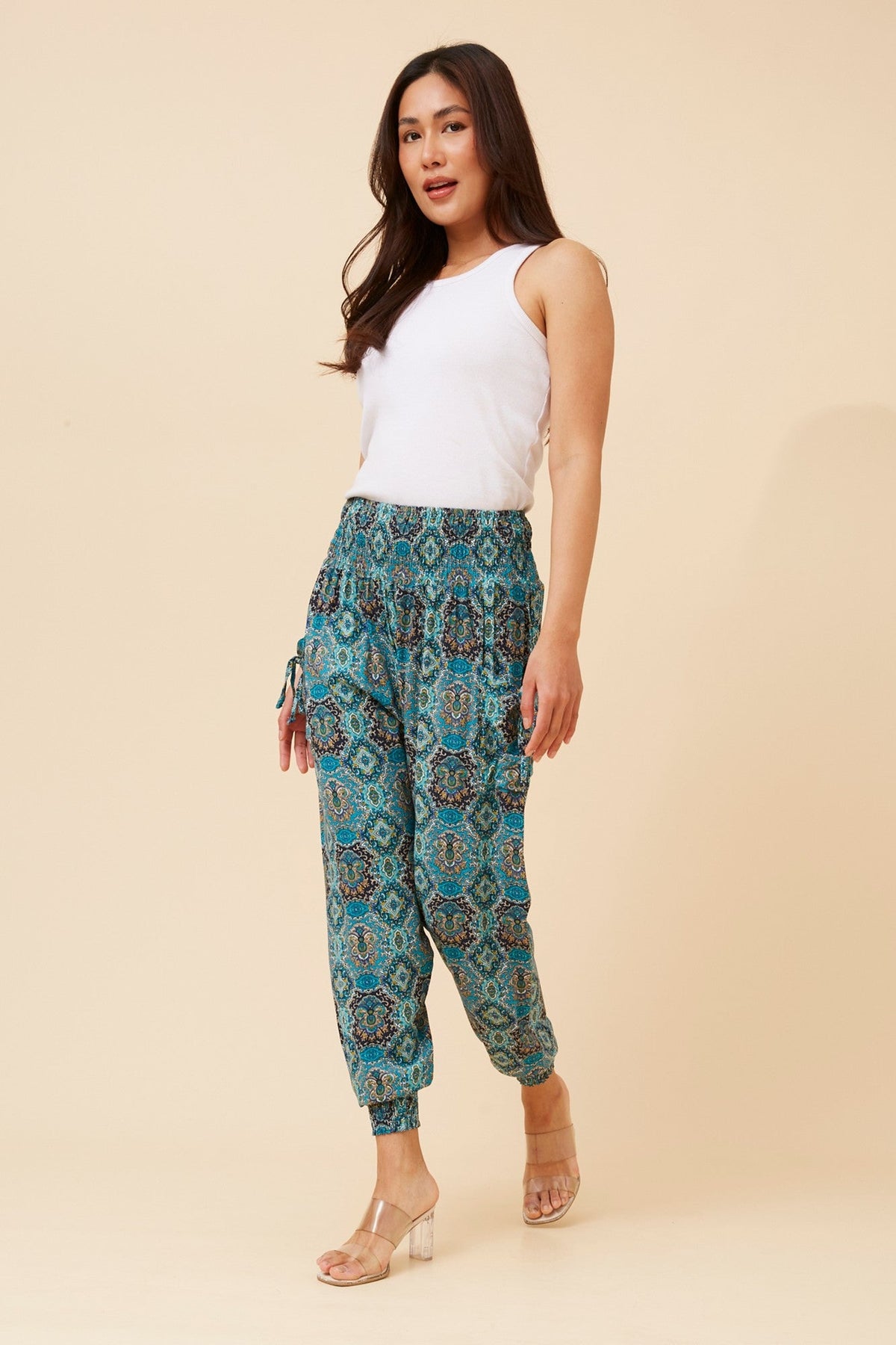 ABSTRACT PRINT BOHO HAREM PANTS (Multi Green)