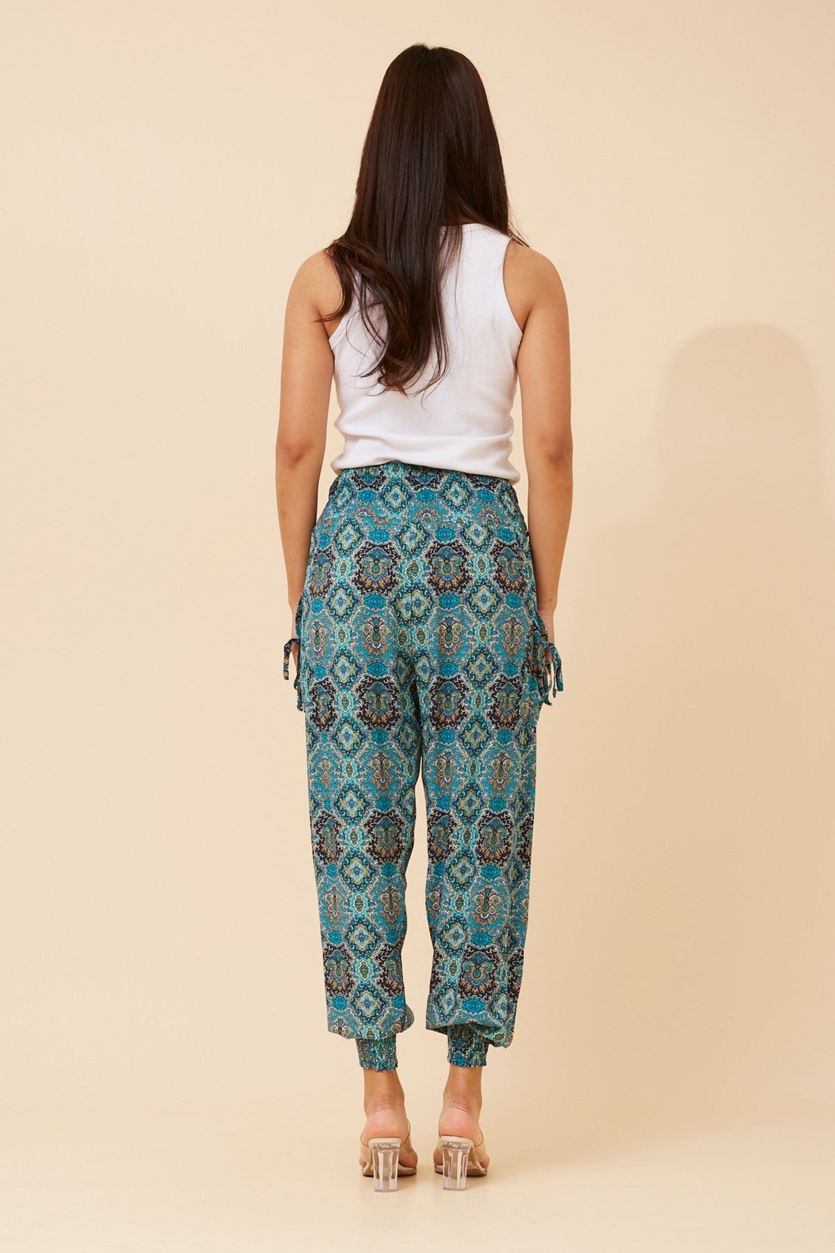 ABSTRACT PRINT BOHO HAREM PANTS (Multi Green)