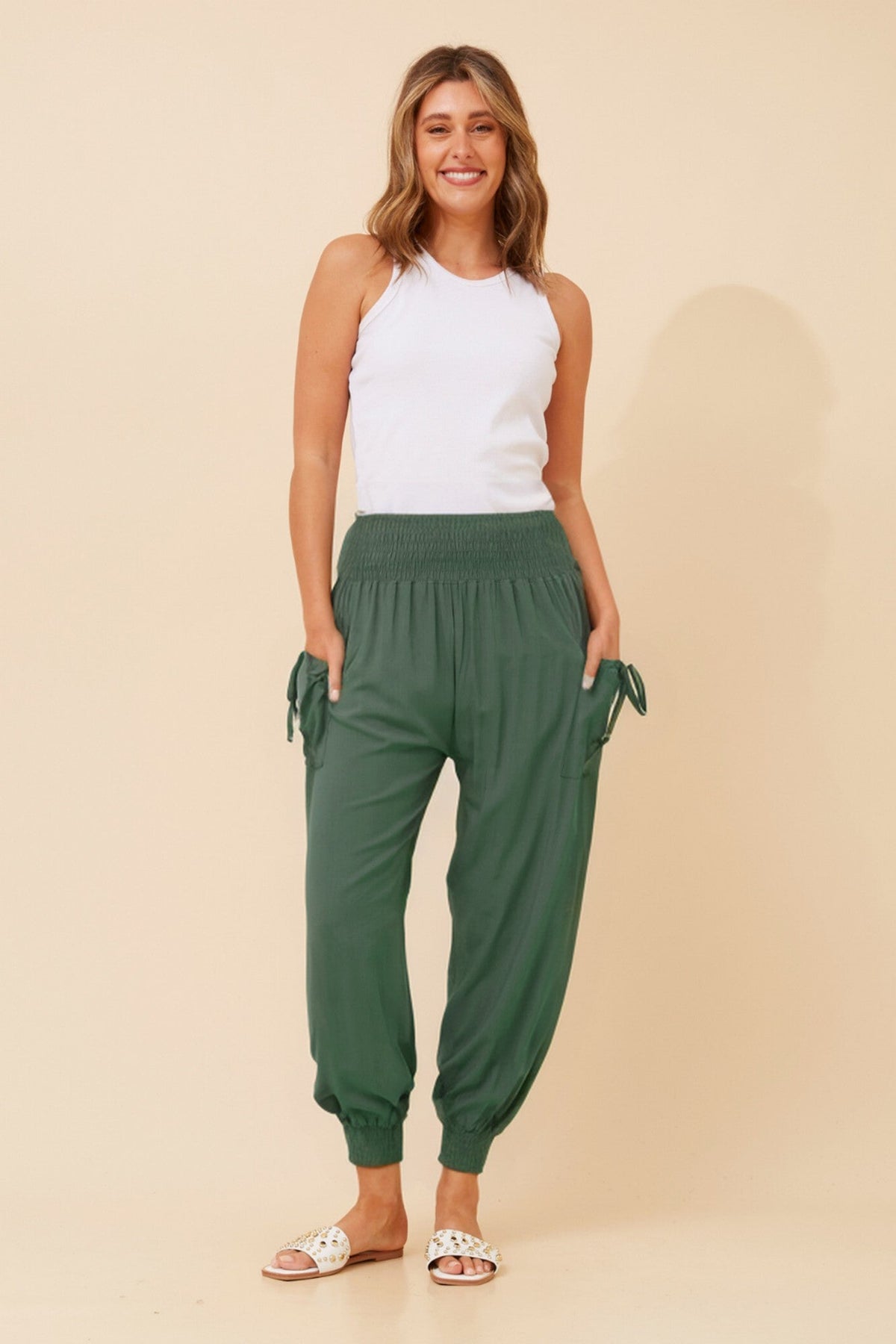 Caroline Morgan Australia SOLID HAREM PANTS (Khaki)