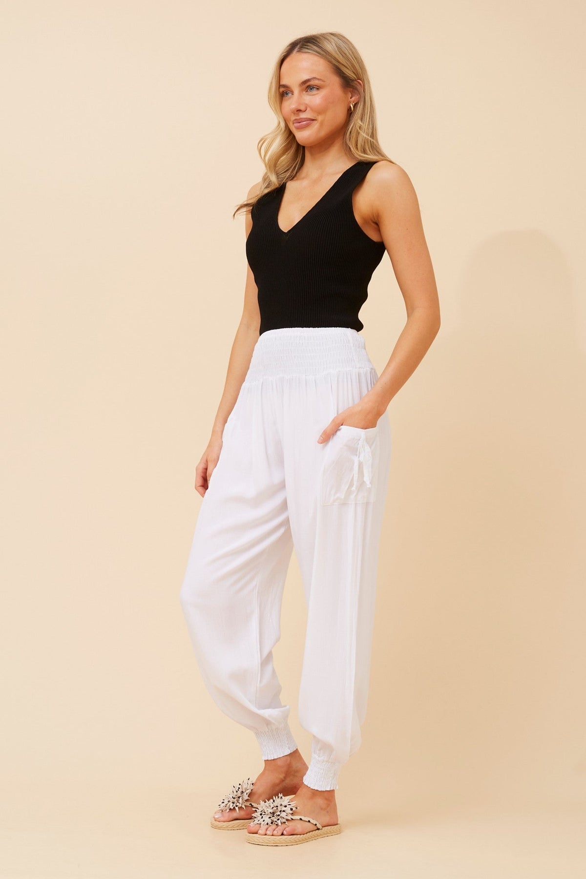 Caroline Morgan Australia SOLID HAREM PANTS (White)