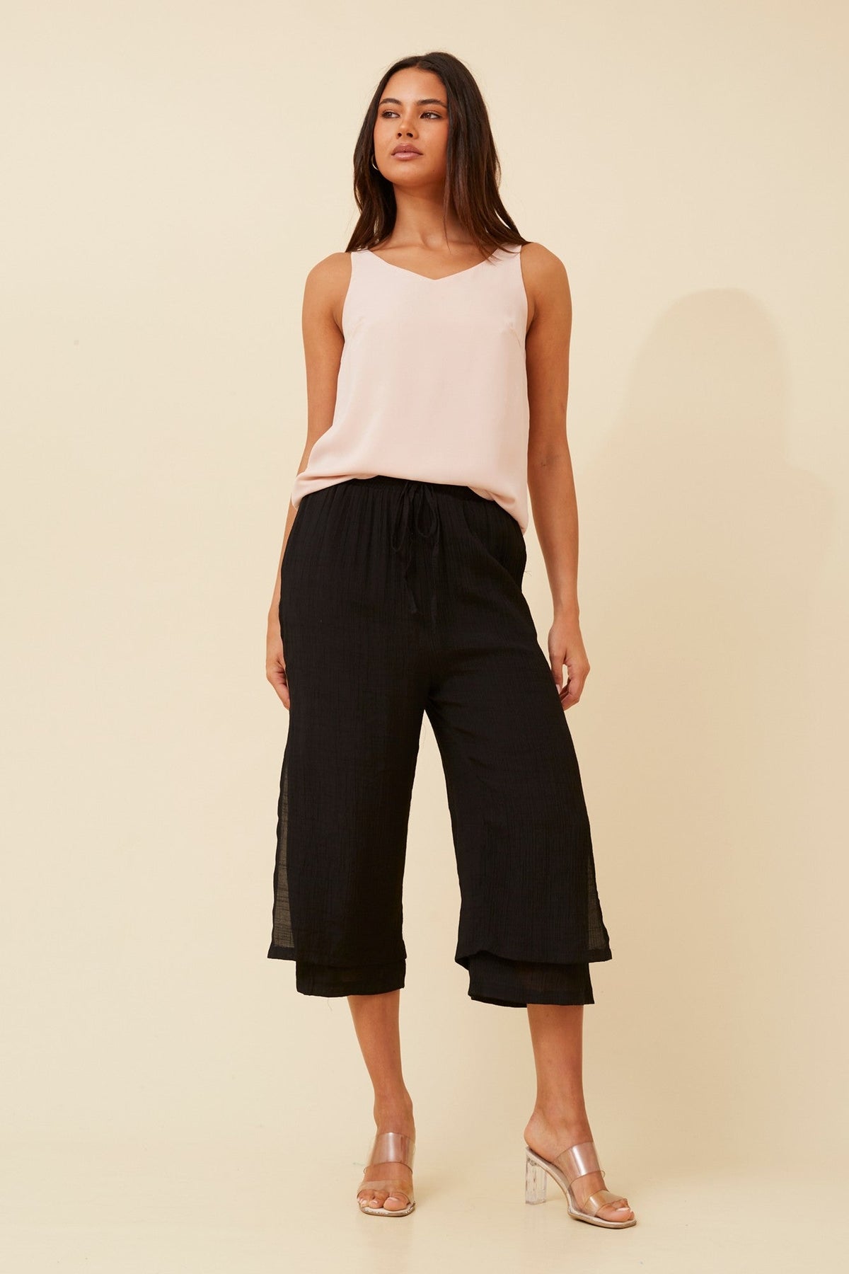 DAMIANA BUTTON DETAIL CULOTTES (Black)
