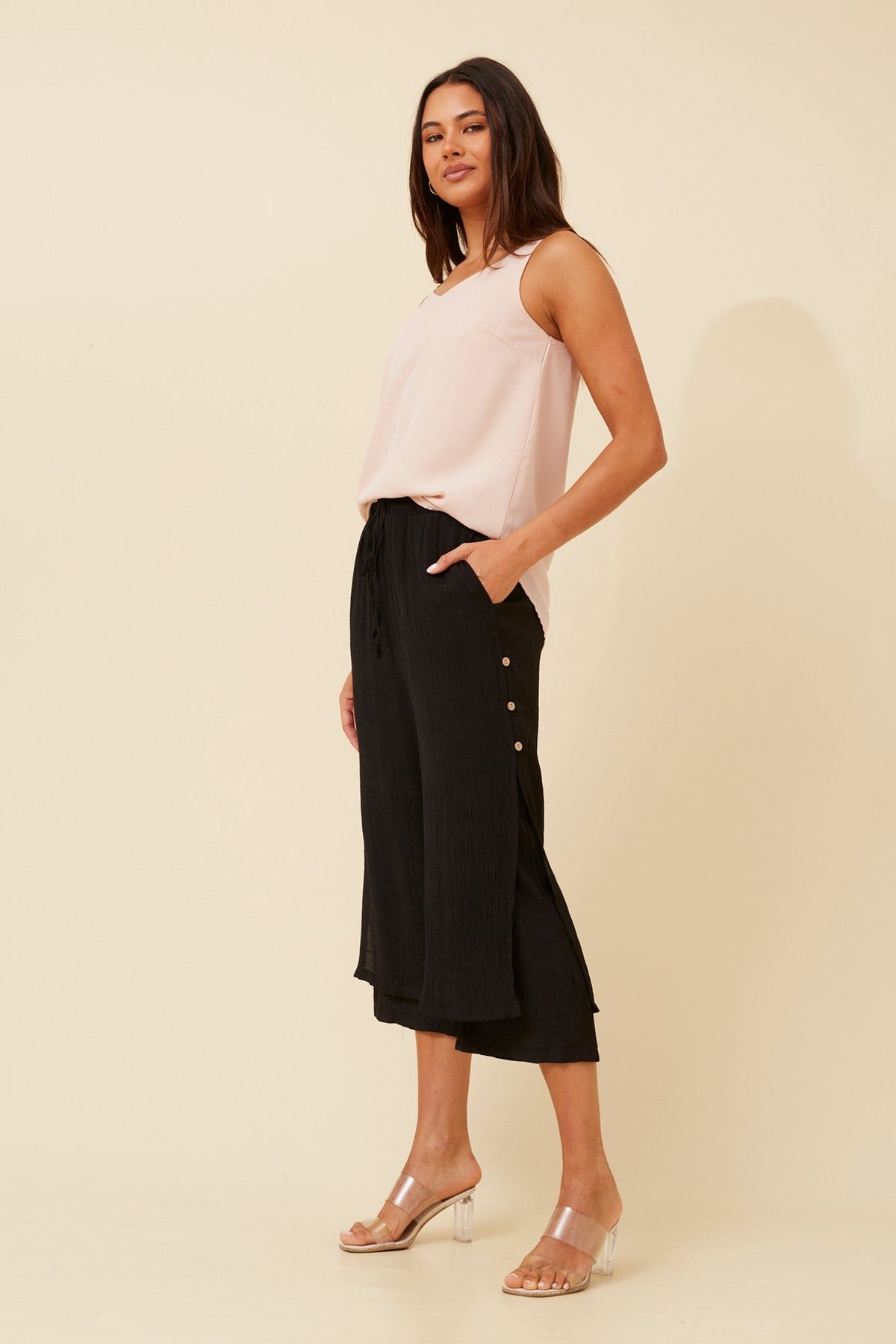DAMIANA BUTTON DETAIL CULOTTES (Black)