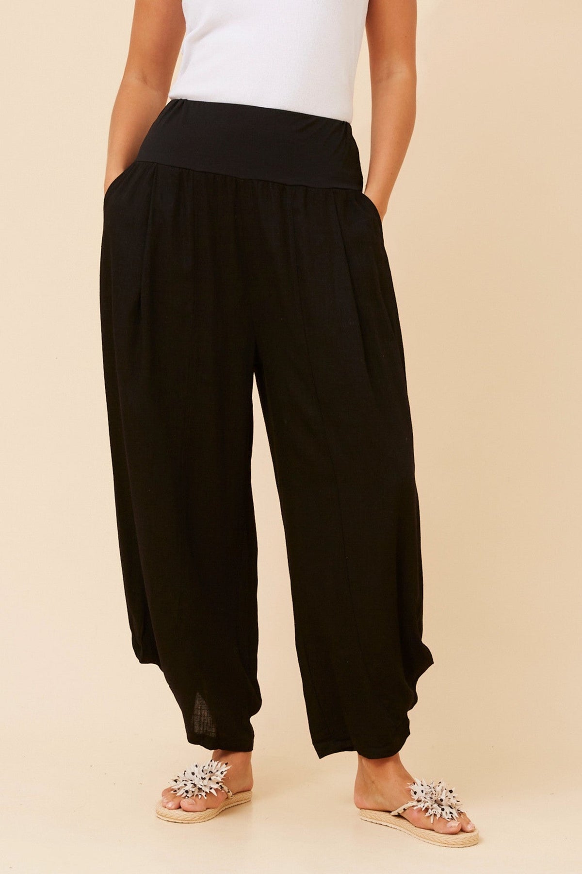Caroline Morgan Australia FREYA LINEN BLEND PANTS (Black)