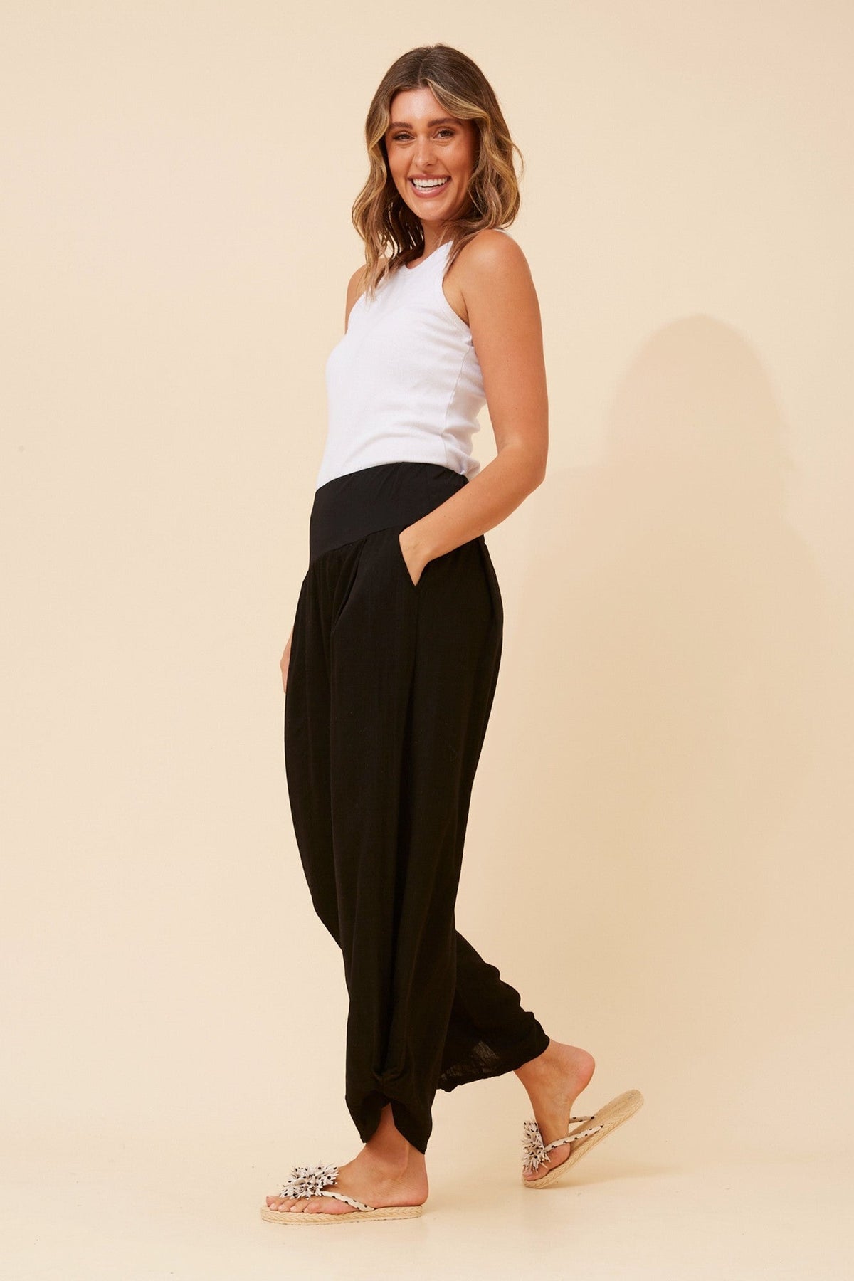 Caroline Morgan Australia FREYA LINEN BLEND PANTS (Black)